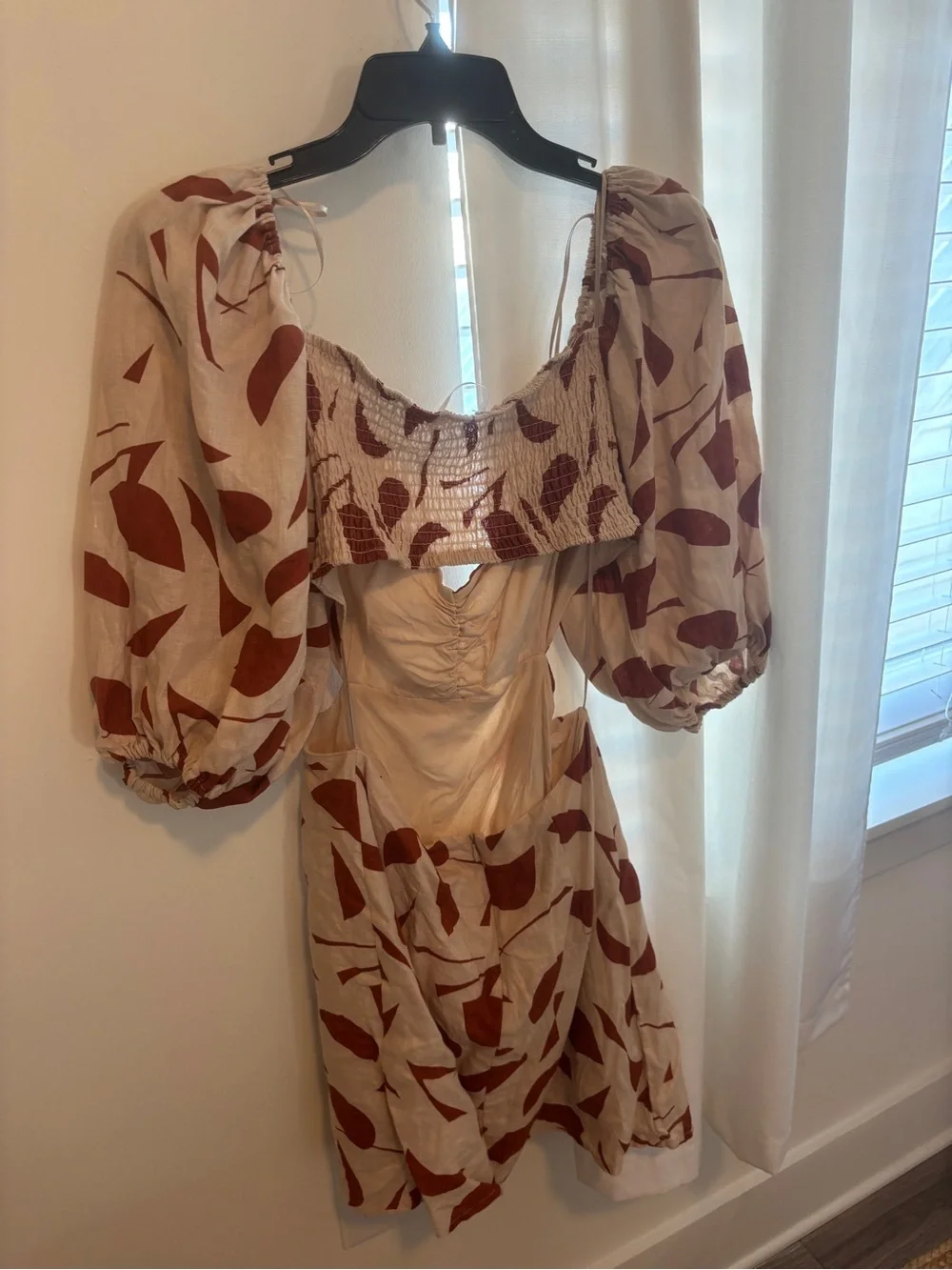 Anthropologie Rust Print Puff-Sleeve Mini Dress